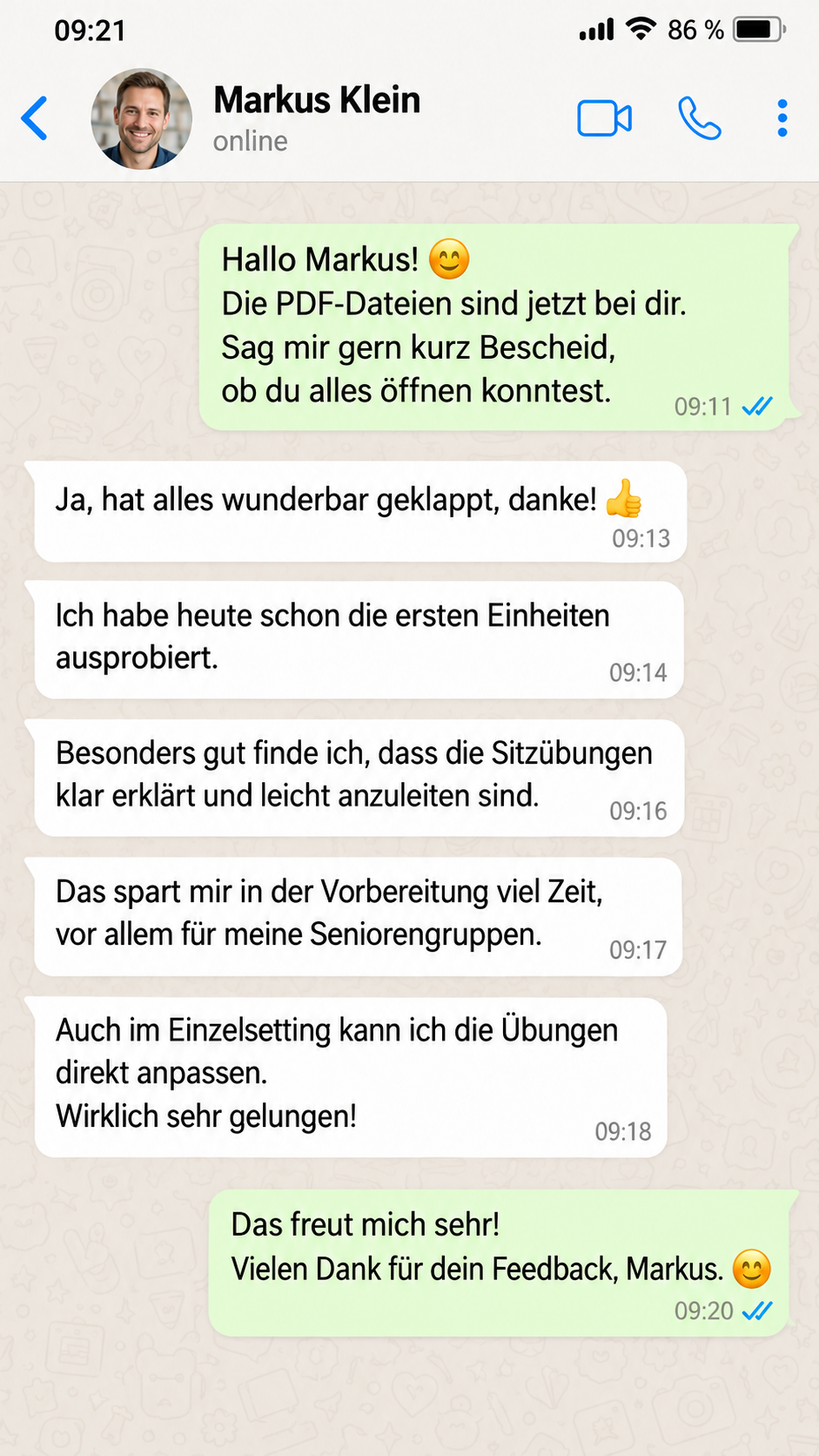 Erfahrungsbericht von Markus Klein — Sitzgymnastik Einheiten